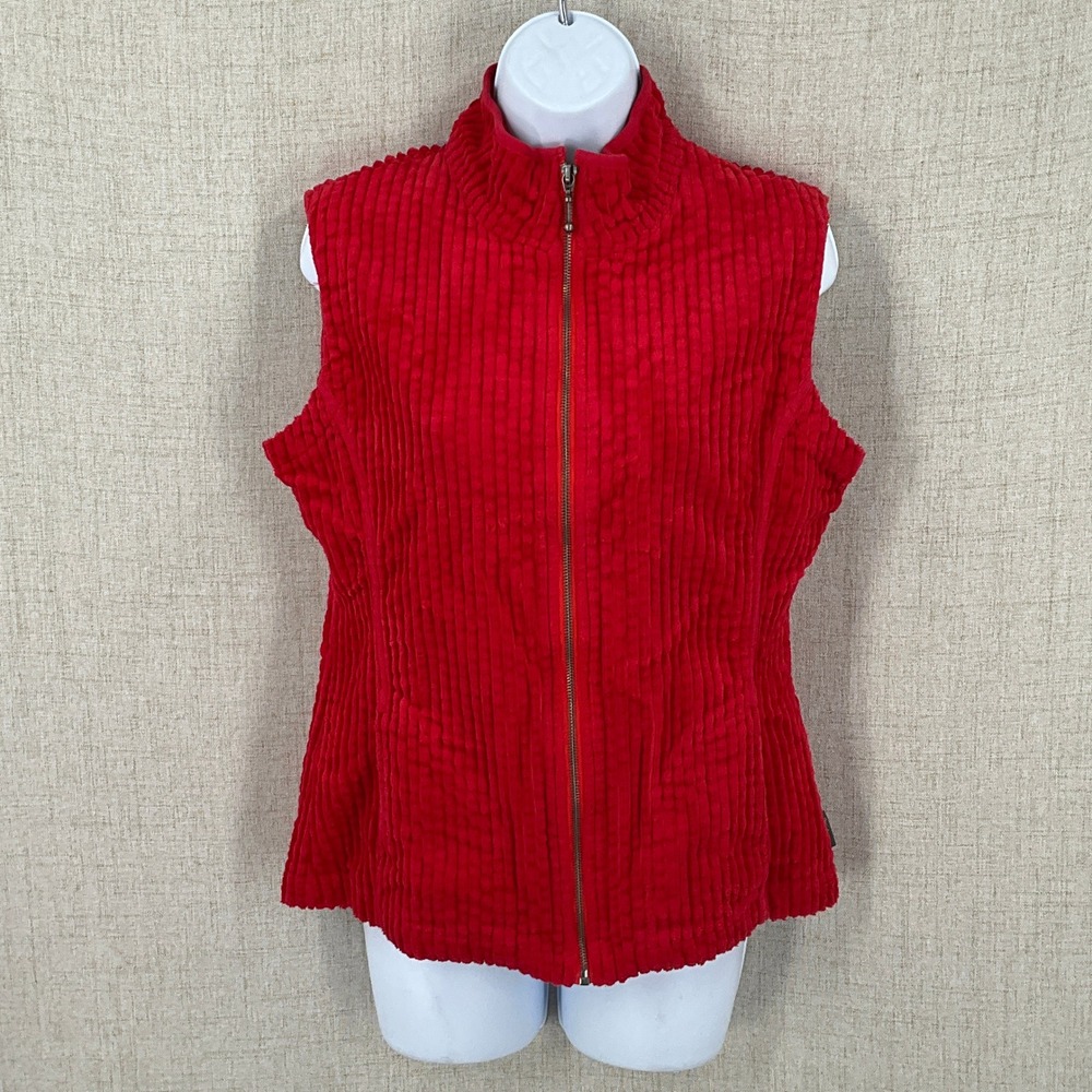 Woolrich Vest Womens Small Red Cotton Textured Corduroy Full Zip Mock Neck